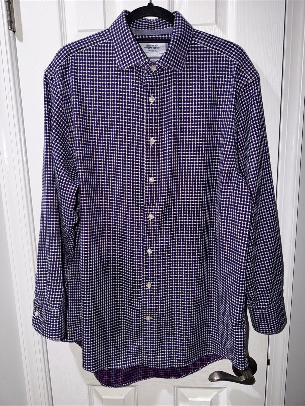 Charles Tyrwhitt Purple and White Check Dress Shirt Non Iron Classic Fit